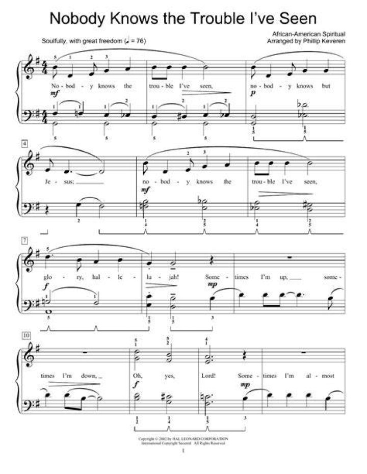 Nobody Knows The Trouble I've Seen Sheet Music Direct